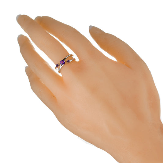 Amethyst Adjustable Round Trilogy Ring Size J-S Sterling Silver