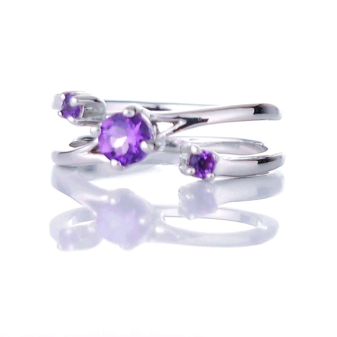 Amethyst Adjustable Round Trilogy Ring Size J-S Sterling Silver