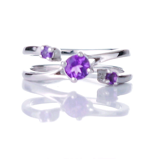 Amethyst Adjustable Round Trilogy Ring Size J-S Sterling Silver