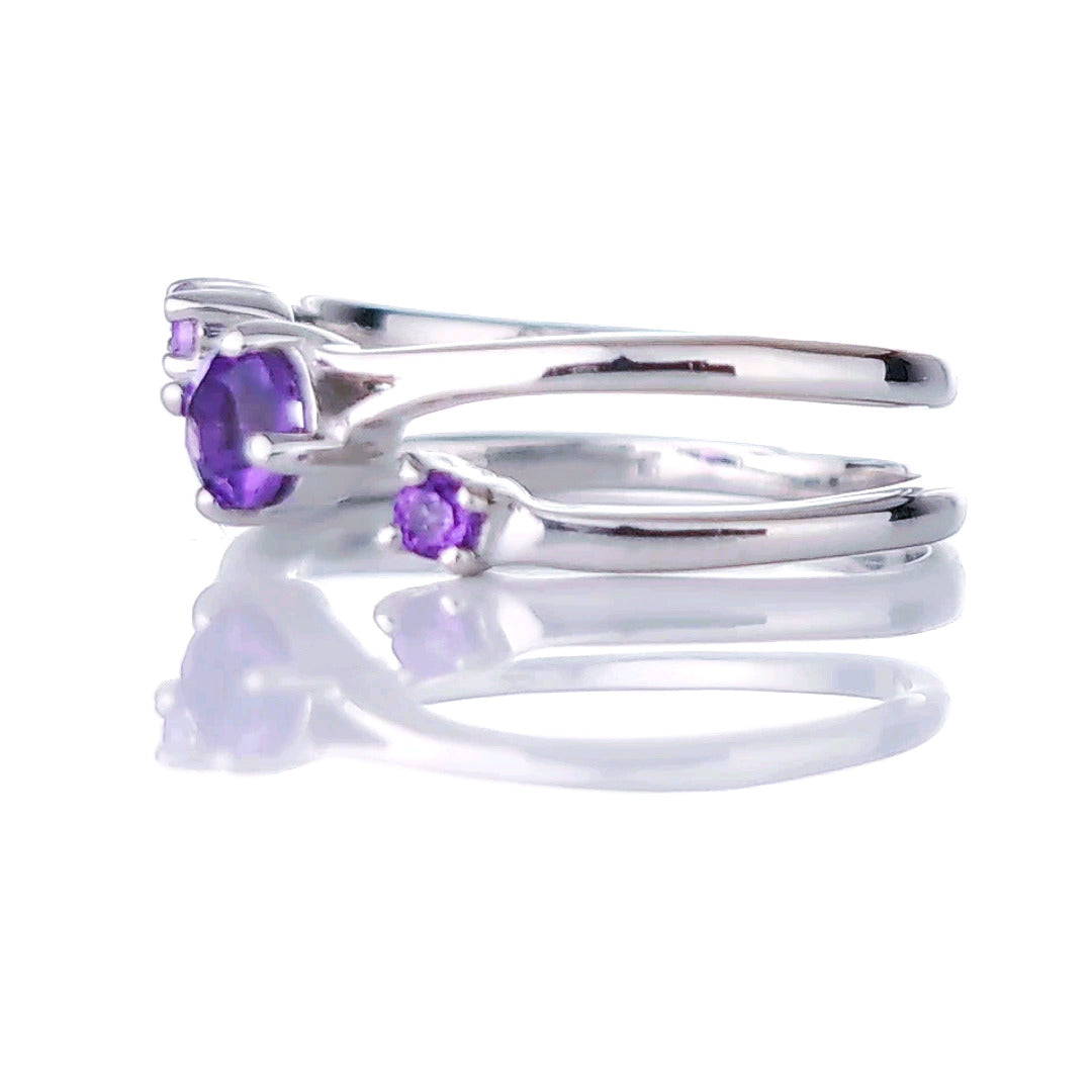 Amethyst Adjustable Round Trilogy Ring Size J-S Sterling Silver
