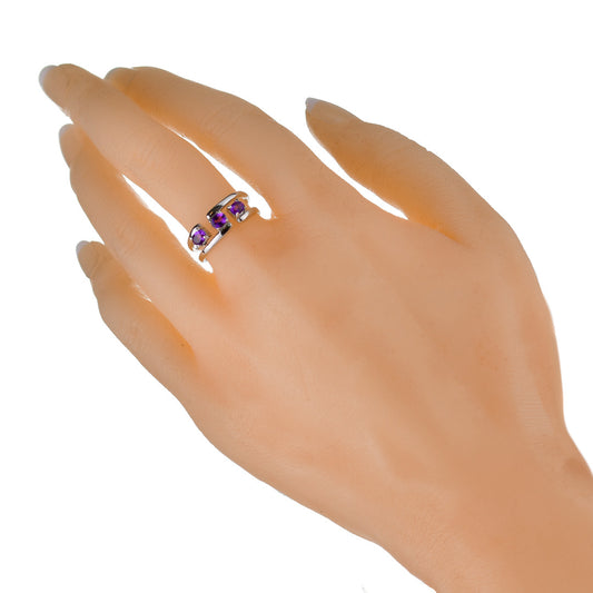 Adjustable Amethyst Trilogy Ring Size I-S Sterling Silver