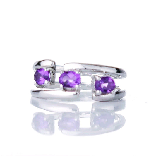 Adjustable Amethyst Trilogy Ring Size I-S Sterling Silver