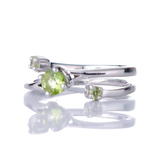 Sterling Silver Peridot Ring Size I-S Adjustable Green August Birthday