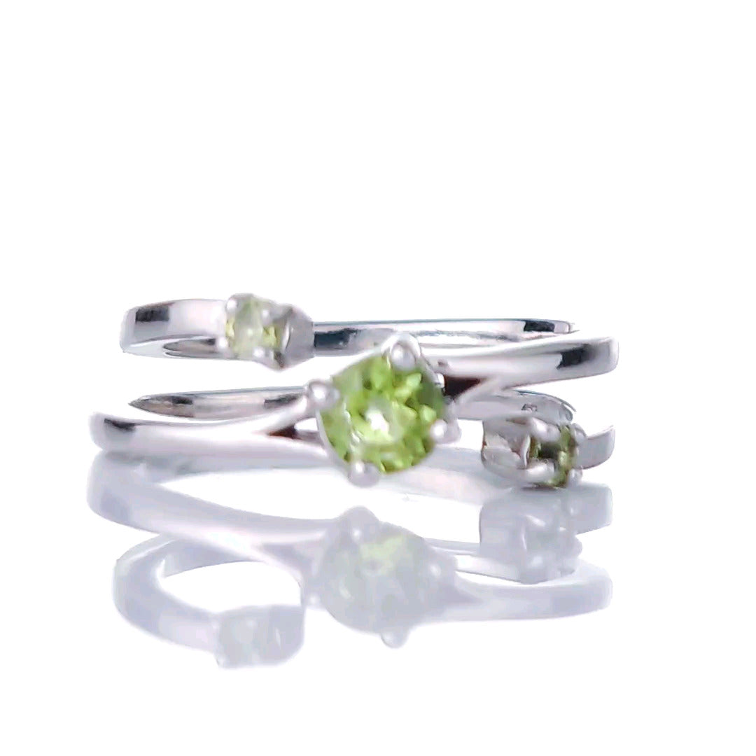 Sterling Silver Peridot Ring Size I-S Adjustable Green August Birthday