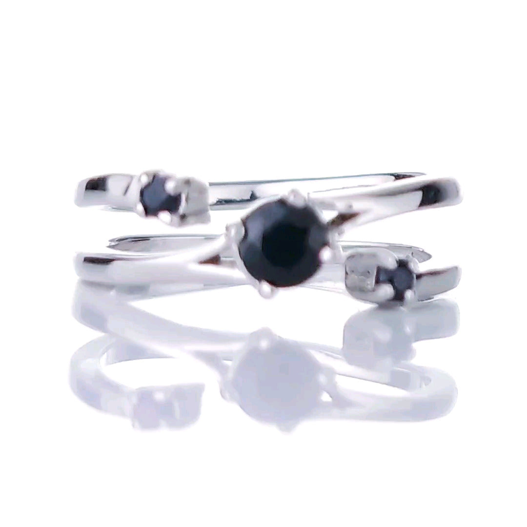 sterling silver sapphire ring size i-t adjustable ink blue september birthday designed in the UK