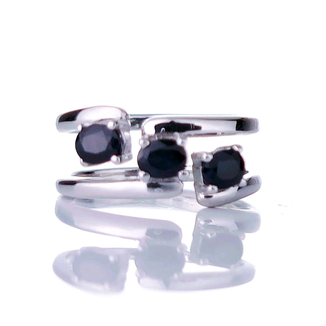 sterling silver adjustable trilogy sapphire ring designed in the UK