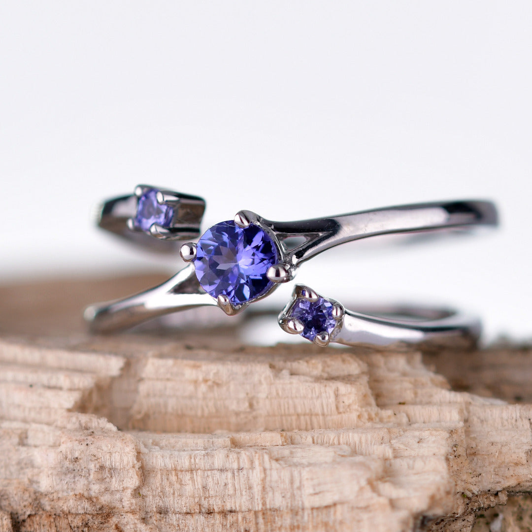 Sterling Silver Tanzanite Ring  Size I-S Adjustable Blue December Birthday