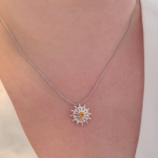 Sterling Silver Citrine Sun Necklace Yellow Pendant November Birthstone
