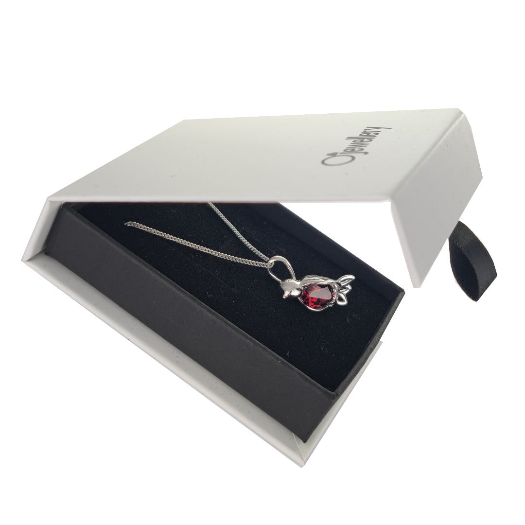 Garnet Necklace Robin Red Breast Christmas Pendant Sterling Silver January Birthstone
