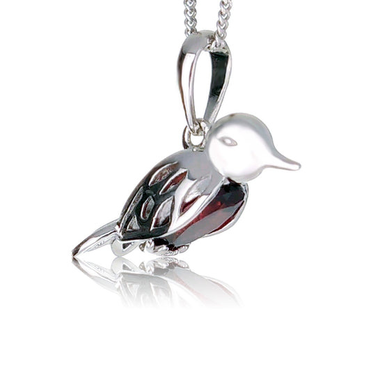 Garnet Necklace Robin Red Breast Christmas Pendant Sterling Silver January Birthstone