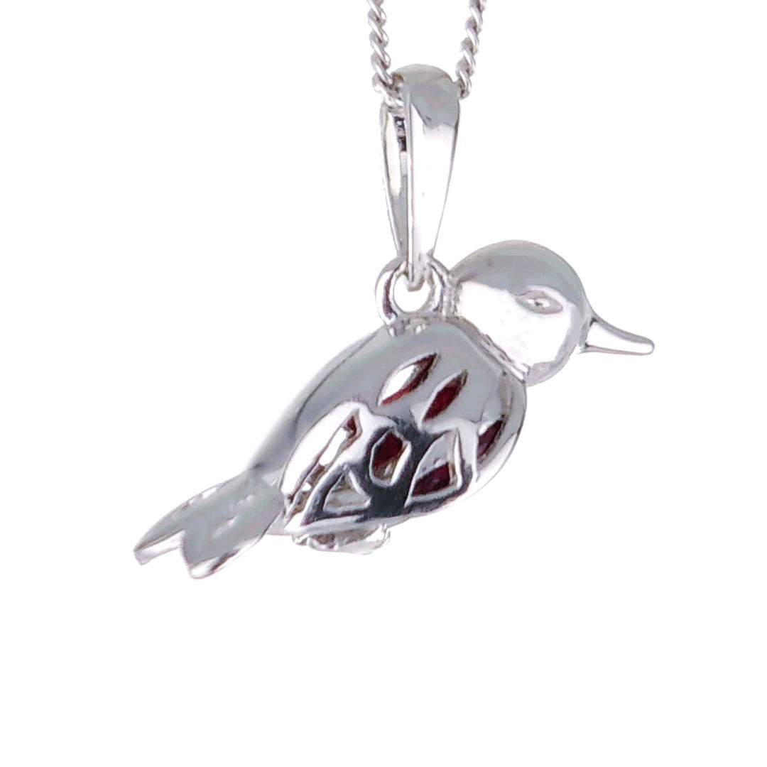 Garnet Necklace Robin Red Breast Christmas Pendant Sterling Silver January Birthstone