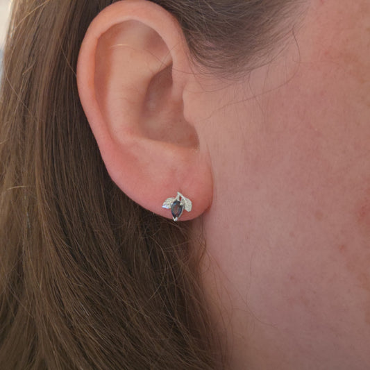 London Blue Topaz Leaf Stud Earrings Sterling Silver Personalised Gift