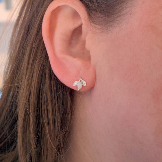 Opal Earrings Sterling Silver Leaf Studs October Birthstone