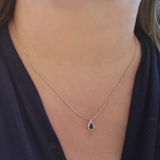 Onyx Green Necklace Pear Pendant Sterling Silver May Birthstone