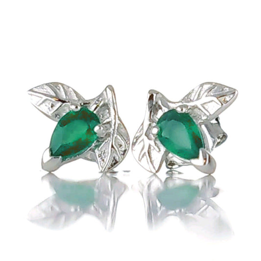 Onyx Green Earrings Sterling Silver Leaf Studs May Birthstone