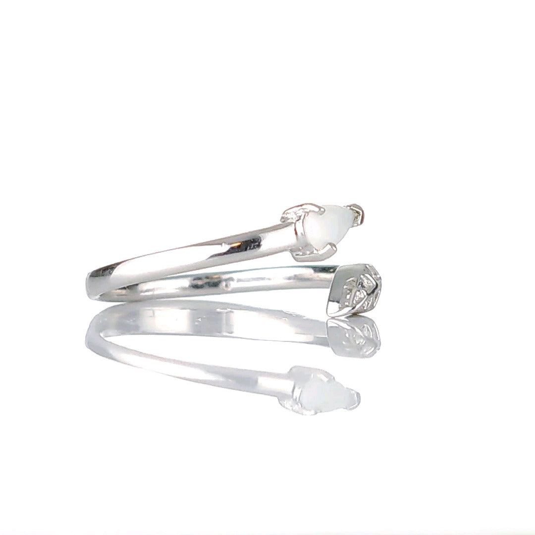 Sterling Silver Opal Leaf Ring Adjustable Size J - T October Birthstone
