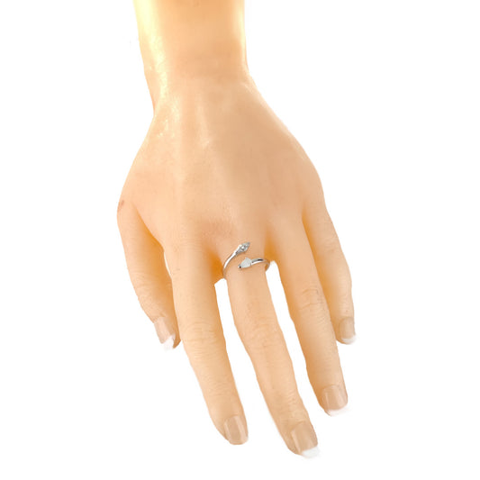 Sterling Silver Opal Leaf Ring Adjustable Size J - T October Birthstone