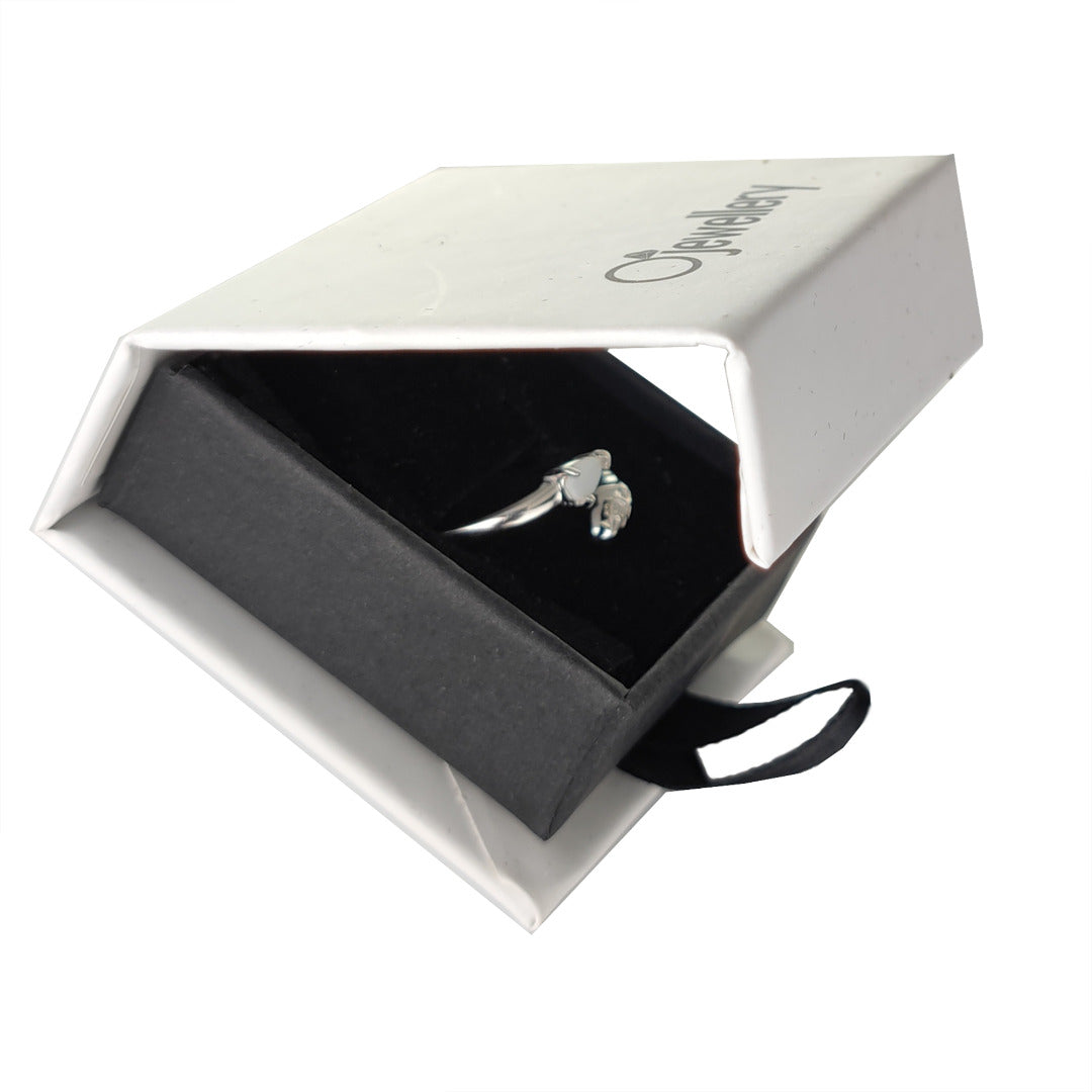 Sterling Silver Opal Leaf Ring Adjustable Size J - T October Birthstone