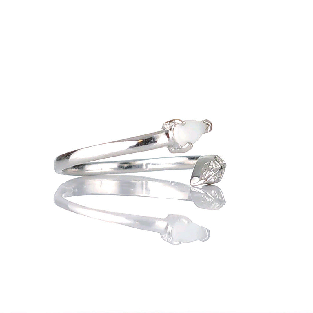 Sterling Silver Opal Leaf Ring Adjustable Size J - T October Birthstone