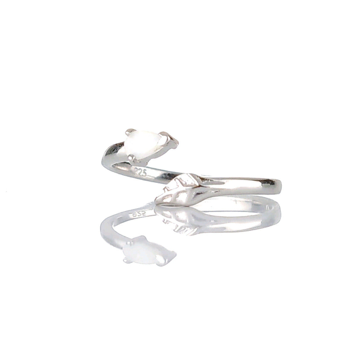 Sterling Silver Opal Leaf Ring Adjustable Size J - T October Birthstone