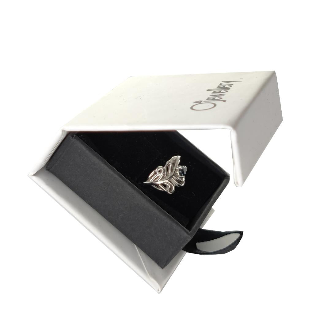 London Blue Topaz Peacock Feather Ring in Sterling Silver