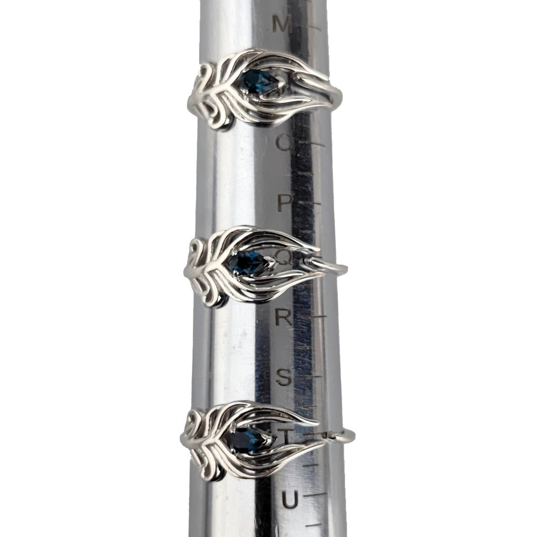 London Blue Topaz Peacock Feather Ring in Sterling Silver