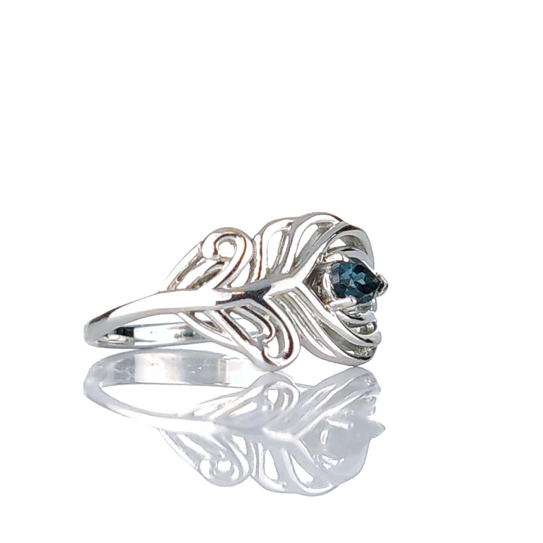London Blue Topaz Peacock Feather Ring in Sterling Silver