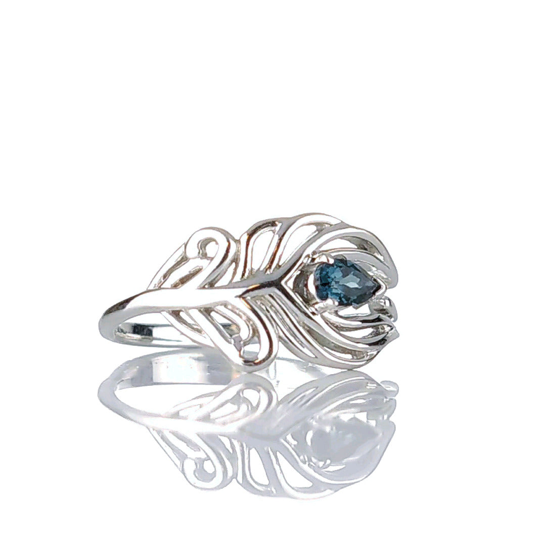 London Blue Topaz Peacock Feather Ring in Sterling Silver