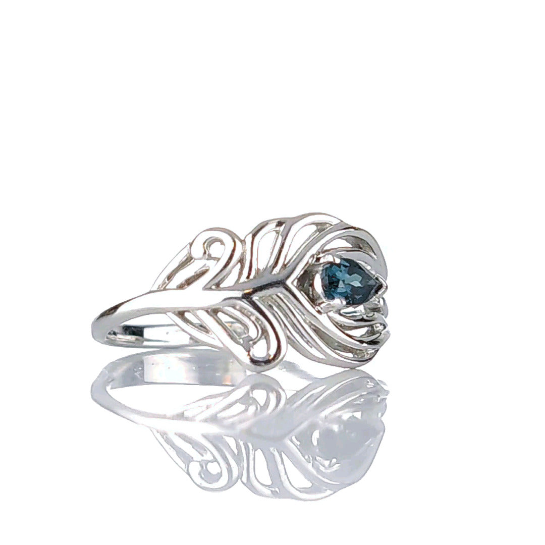 London Blue Topaz Peacock Feather Ring in Sterling Silver