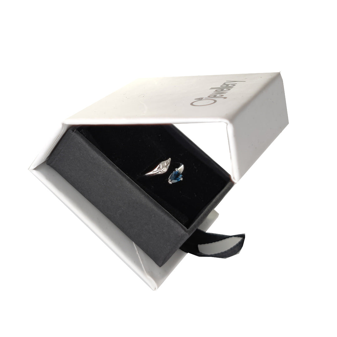 Sterling Silver Topaz Leaf Ring Adjustable Size I-T London Blue Boxed Gift