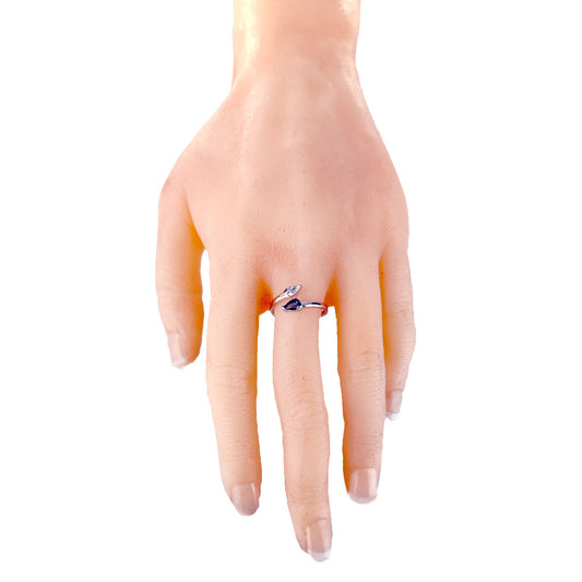 Sterling Silver Topaz Leaf Ring Adjustable Size I-T London Blue Boxed Gift
