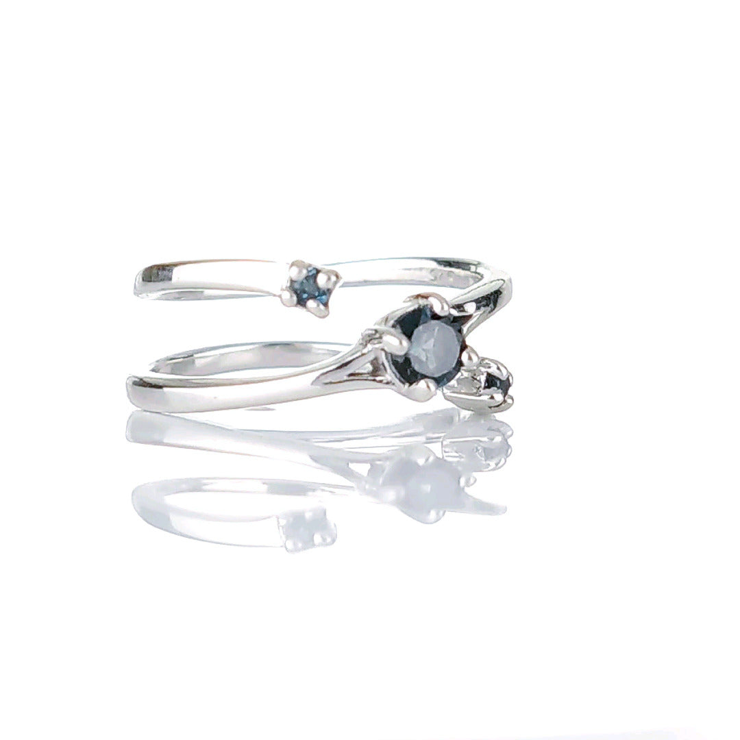 Sterling Silver Adjustable Ring Size J-S Trilogy London Blue Topaz Boxed Gift