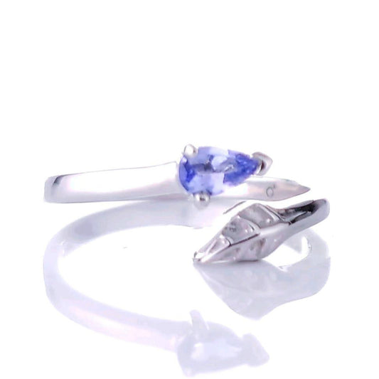 Sterling Silver Tanzanite Leaf Ring Size I-T Adjustable December Birthstone
