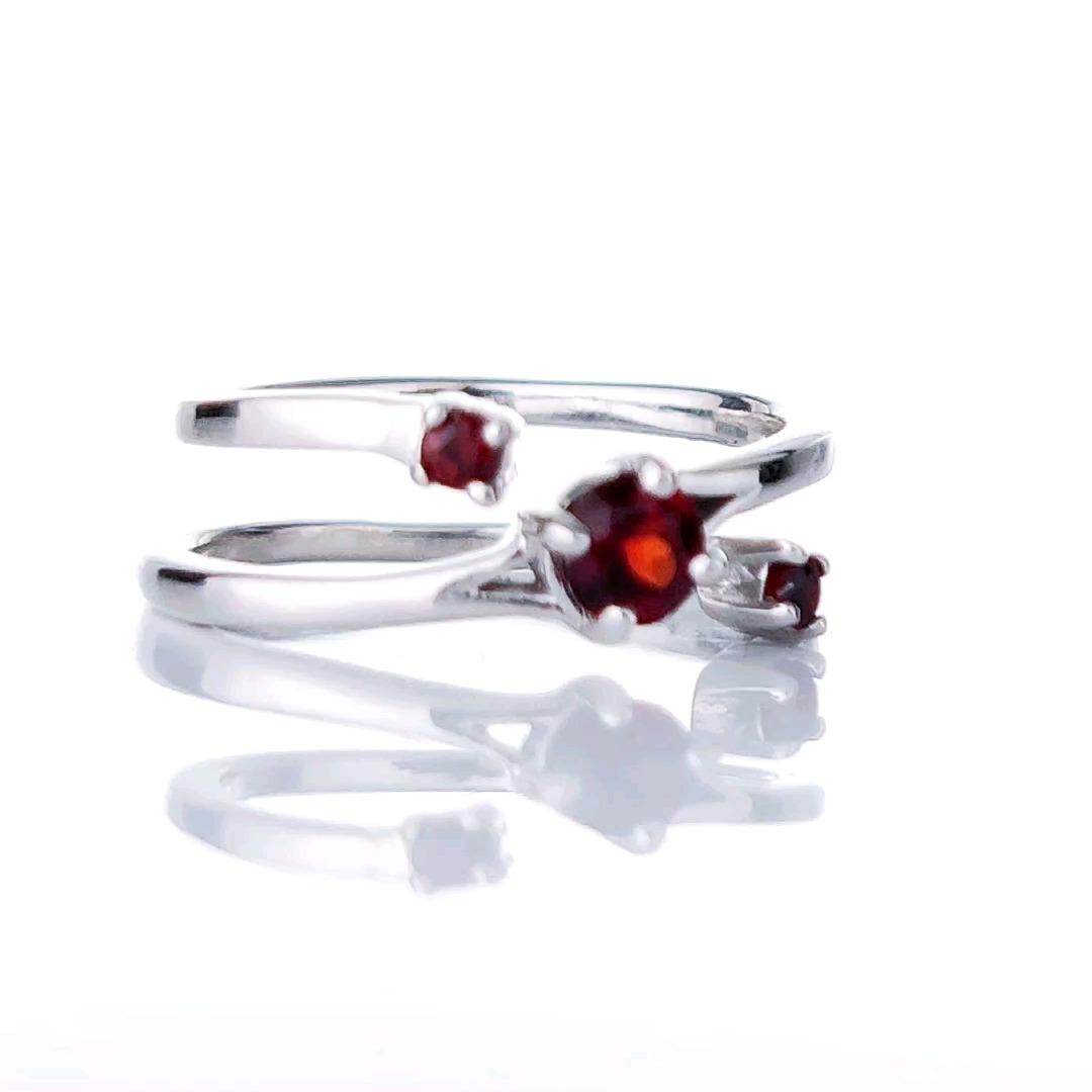 sterling silver garnet ring size i-s adjustable designed in the UK