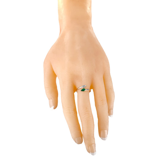 Sterling Silver Onyx Green Leaf Ring Adjustable Size I-T May Birthstone