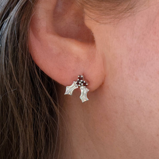 Holly Garnet Stud Earrings Sterling Silver Boxed