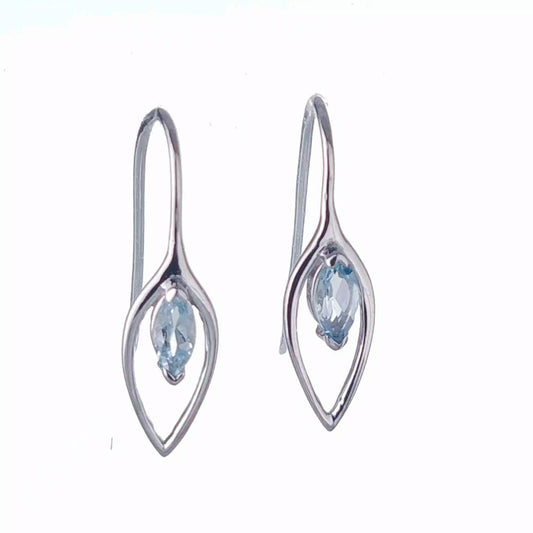 Blue Topaz Dangle Earrings 0.4ct Sterling Silver Marquise Hook Gift Box