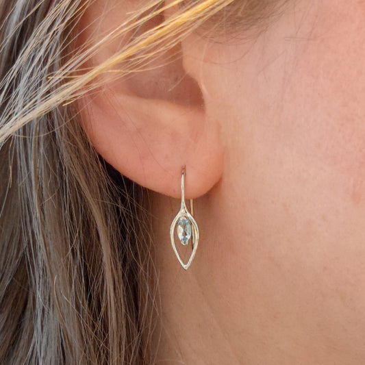Blue Topaz Dangle Earrings 0.4ct Sterling Silver Marquise Hook Gift Box