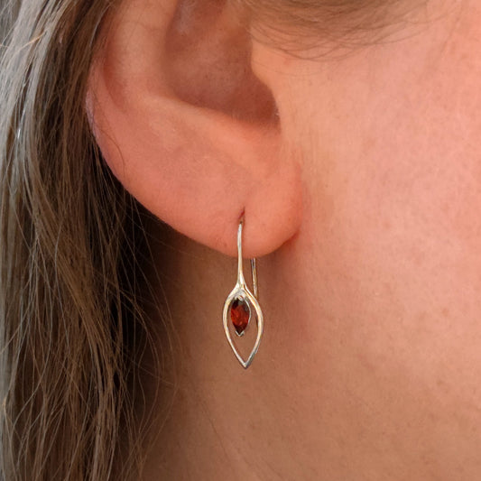 Garnet Dangle Earrings 0.57ct Sterling Silver Marquise Hook Gift Box