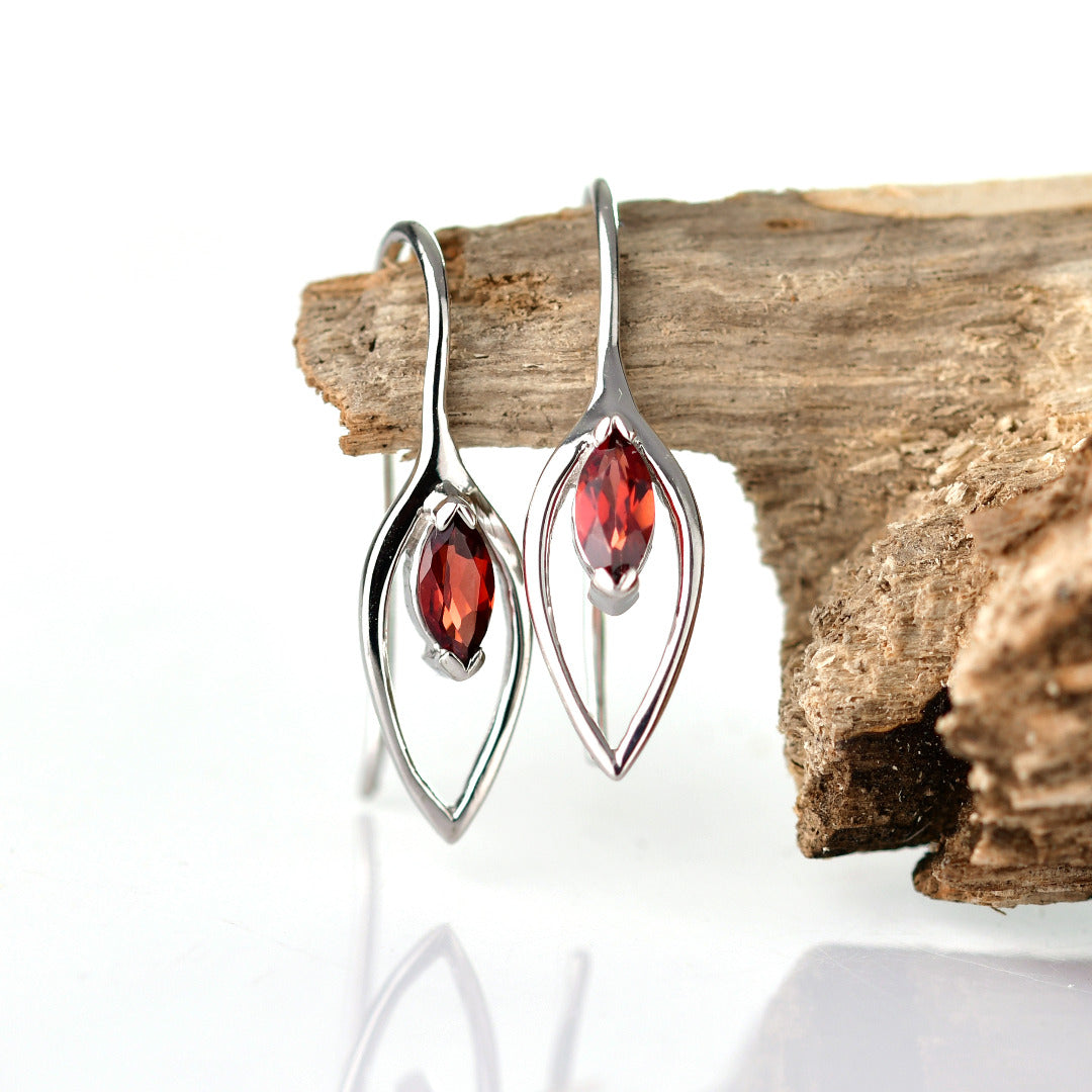Garnet Dangle Earrings 0.57ct Sterling Silver Marquise Hook Gift Box