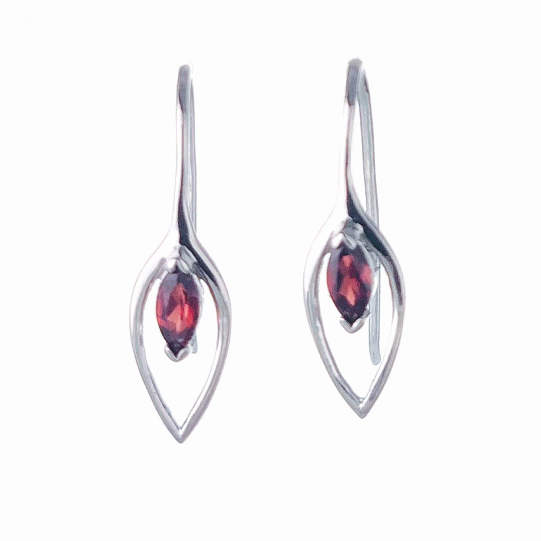 Garnet Dangle Earrings 0.57ct Sterling Silver Marquise Hook Gift Box