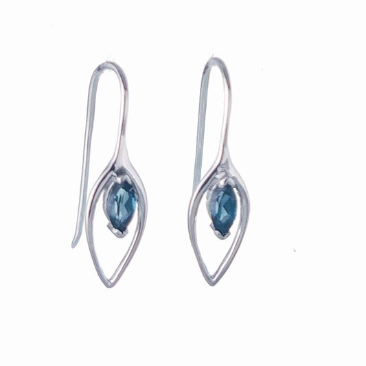 London Blue Topaz Dangle Earrings 0.4ct Sterling Silver Marquise Hook Gift Box