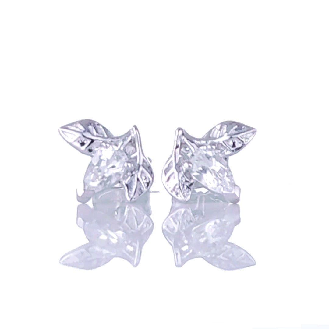 White Topaz Earrings 0.5ct Pear Leaf Studs Sterling Silver