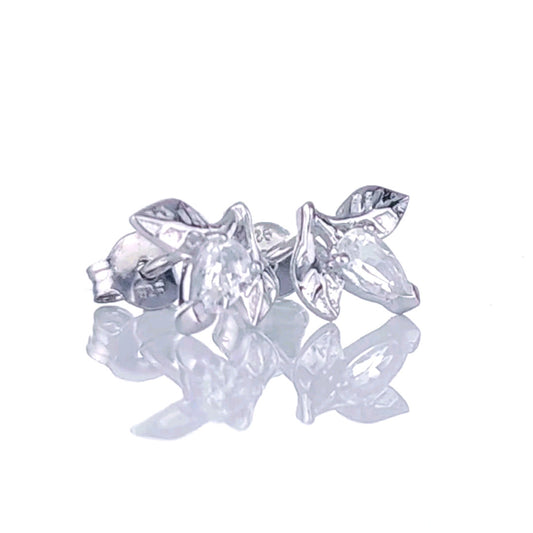 White Topaz Earrings 0.5ct Pear Leaf Studs Sterling Silver