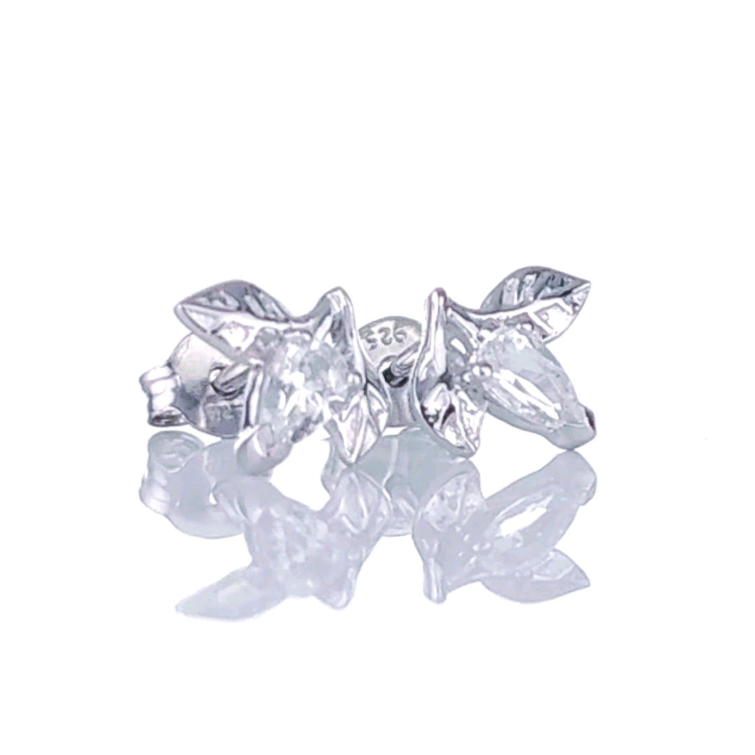 White Topaz Earrings 0.5ct Pear Leaf Studs Sterling Silver