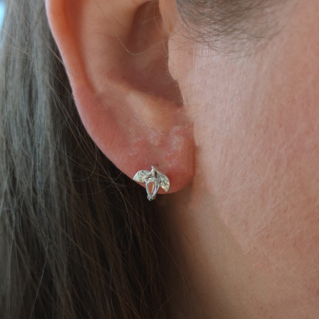 White Topaz Earrings 0.5ct Pear Leaf Studs Sterling Silver