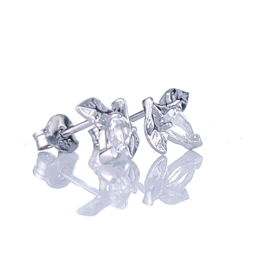 White Topaz Earrings 0.5ct Pear Leaf Studs Sterling Silver