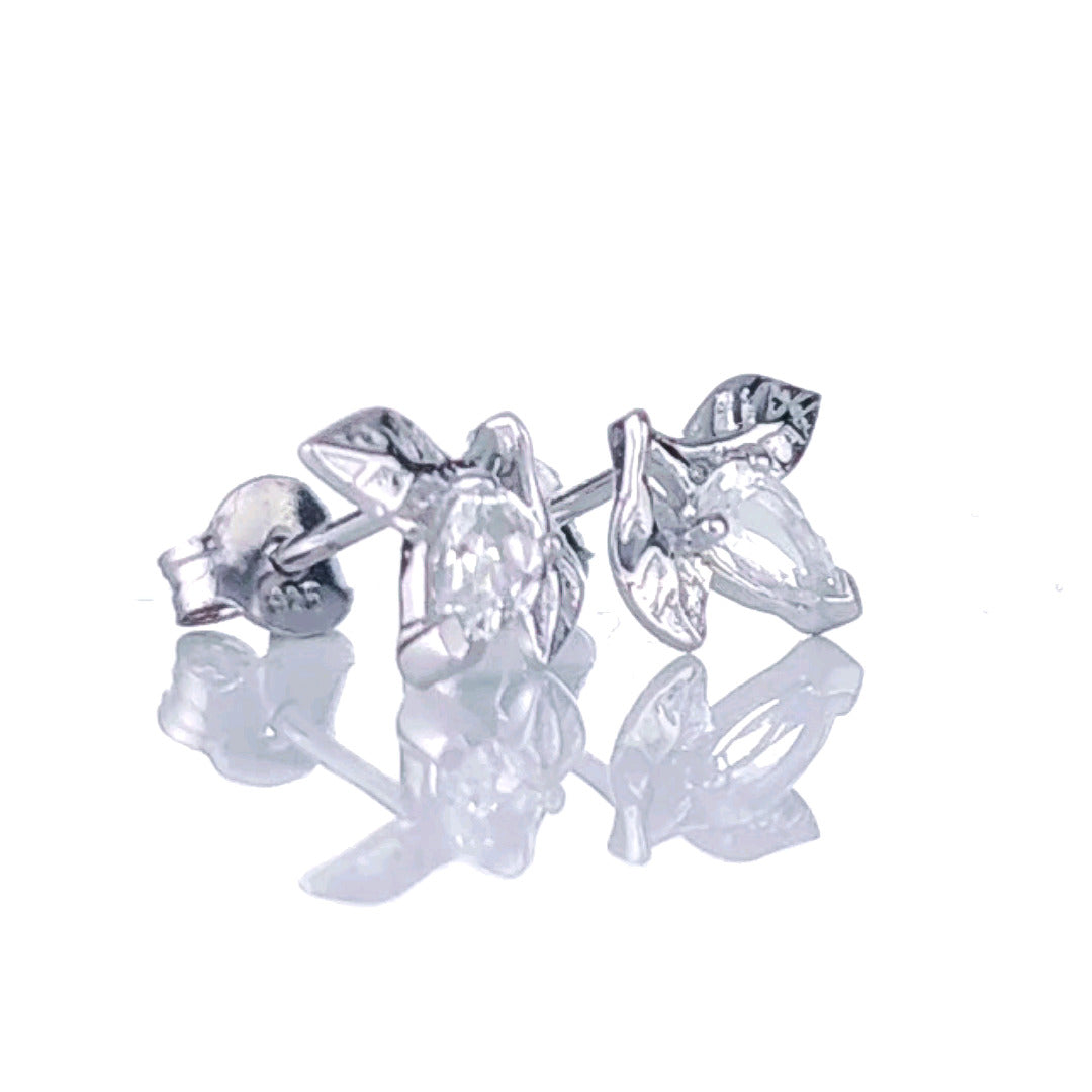 White Topaz Earrings 0.5ct Pear Leaf Studs Sterling Silver