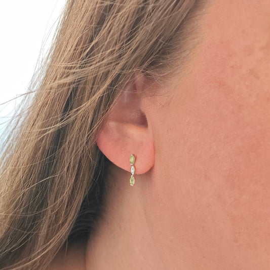 Natural Green Peridot Marquise Drop Stud Earrings Model