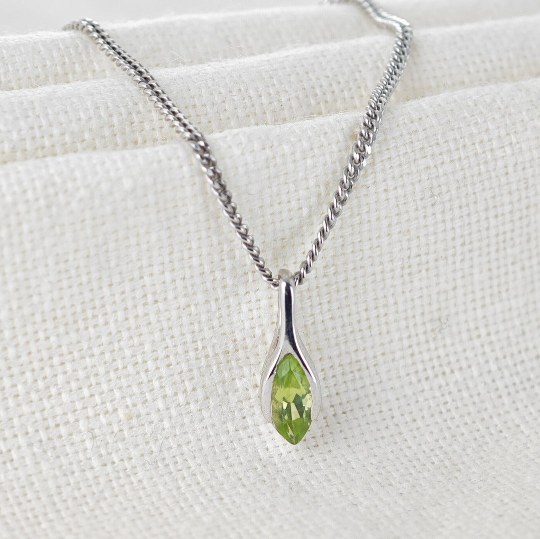 Peridot Marquise Minimalist Pendant Sterling Silver